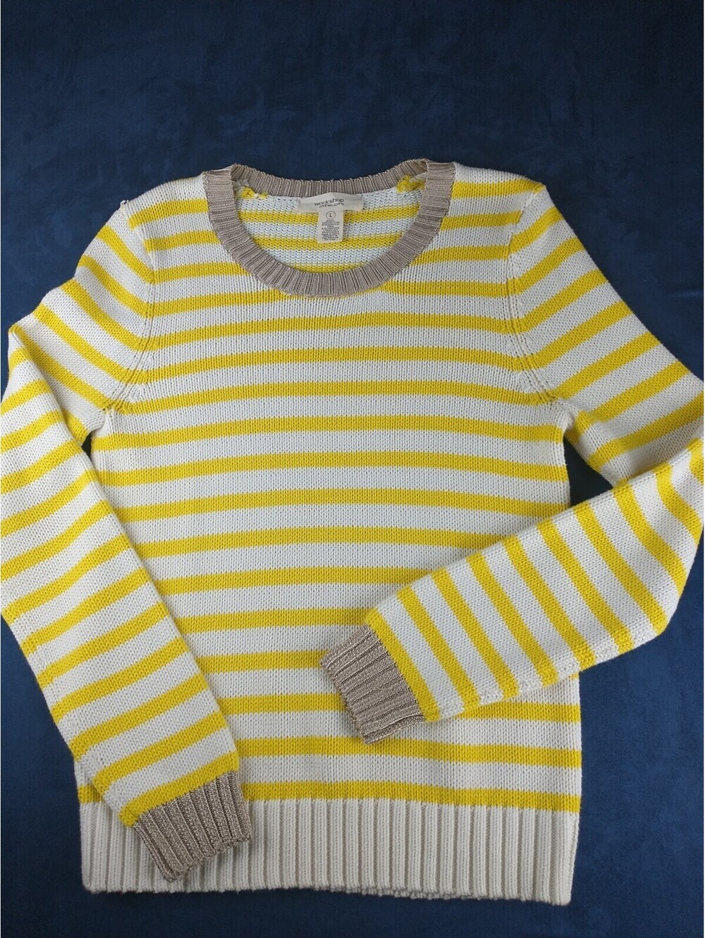workshop andrea jovine Sweater PullOver, Large, Round Neck, Yellow Stripes